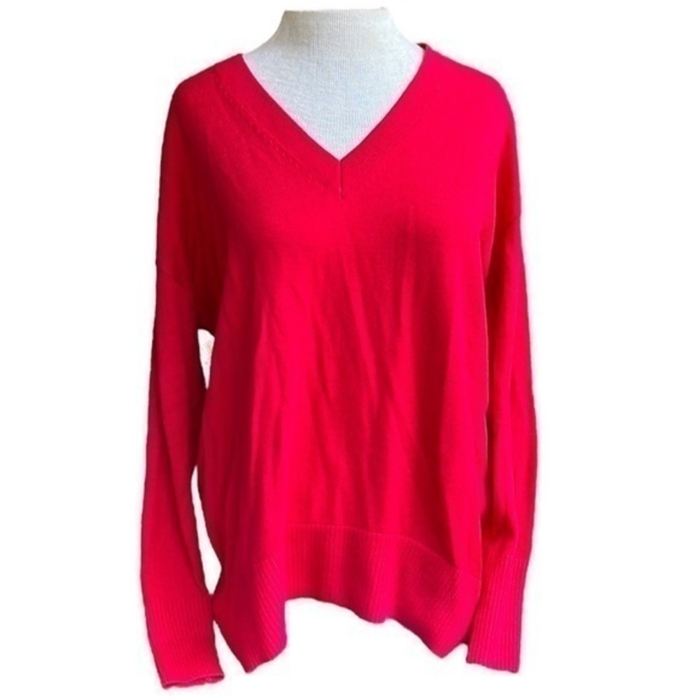 Loft V Neck Long Sleeve Sweater, womens size extra small, color is red